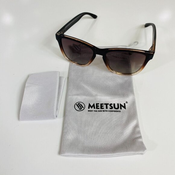 Meetsun Classic Style Womens Gradient Tinted Sunglasses Black/Brown - Picture 6 of 12